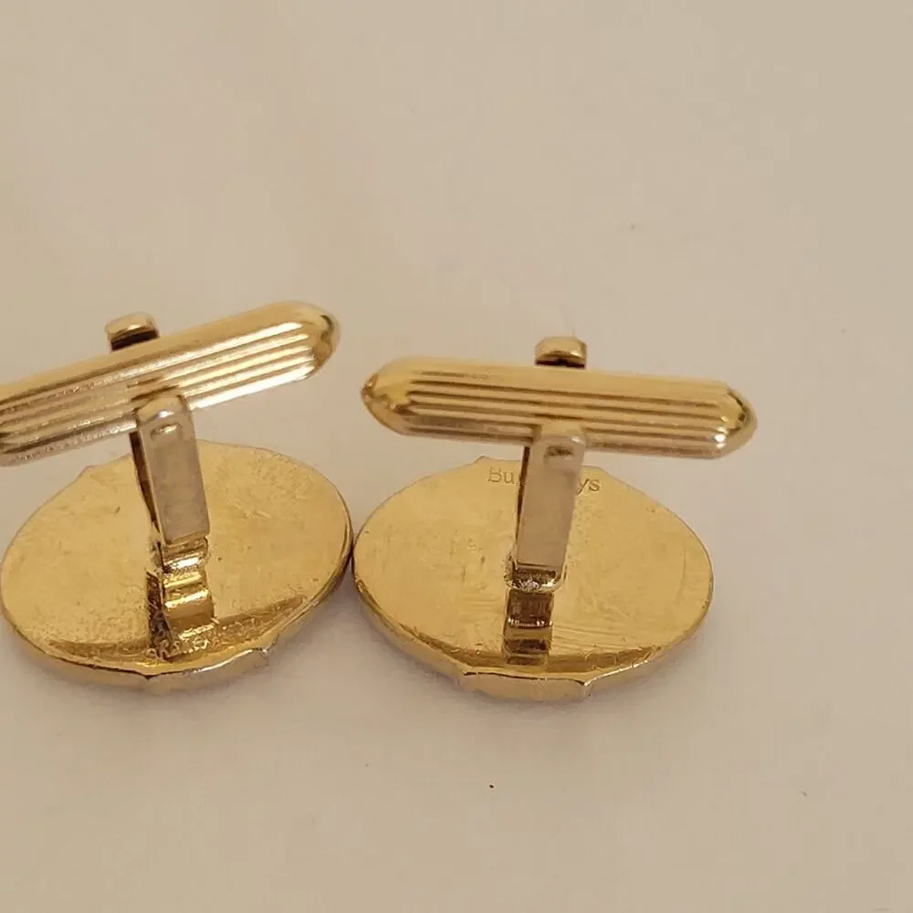 Burberry Cufflinks Set Gold Purple Tone Logo Vintage Square Hallmark Retro